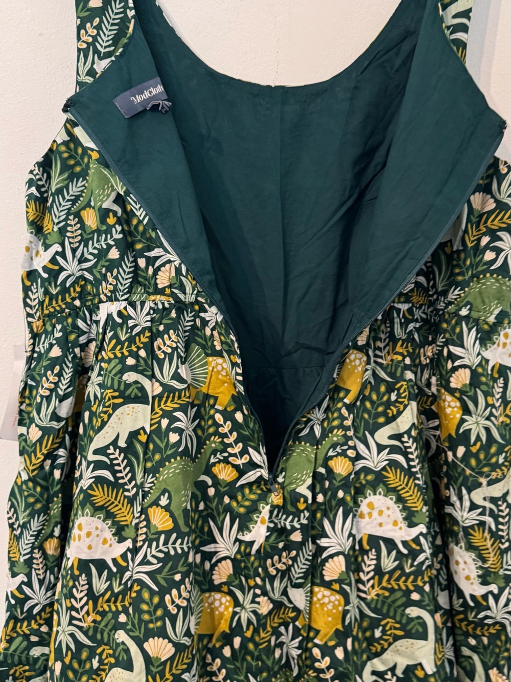 ModCloth Optimistic Effect Dinosaur Print Fit & Flare Cotton Dress 2XL NEW - Picture 6 of 9